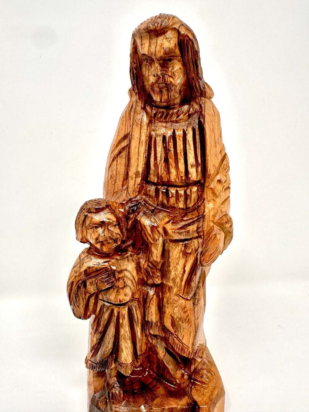 Olive Wood Jesus & Child Statue from the Holy Lands vintage wooden carving